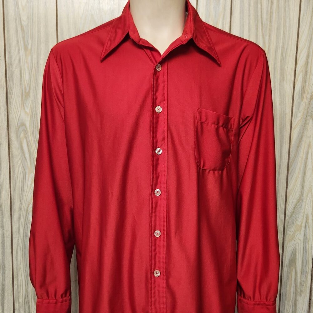 SALE red disco shirt XL men s 1970s Qiana